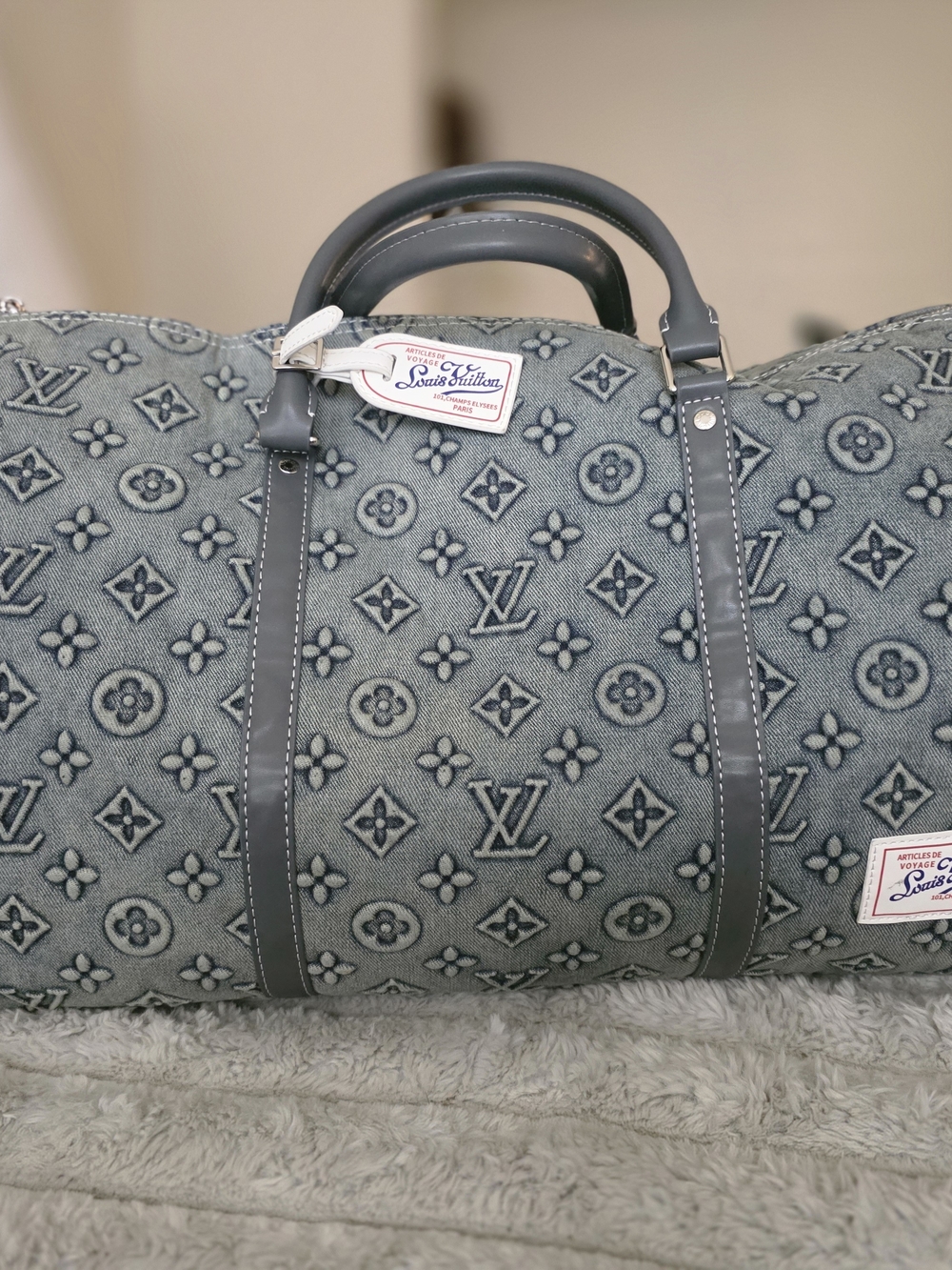 LV Unisex Gray Monogram Duffel Bag